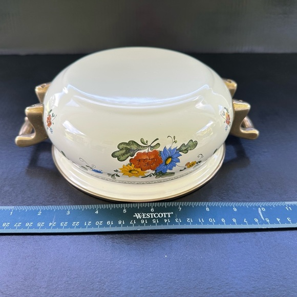 Asta Germán Enamelware 1960’s Floral Dutch Oven Casserole with Brass Handles. - Picture 9 of 13